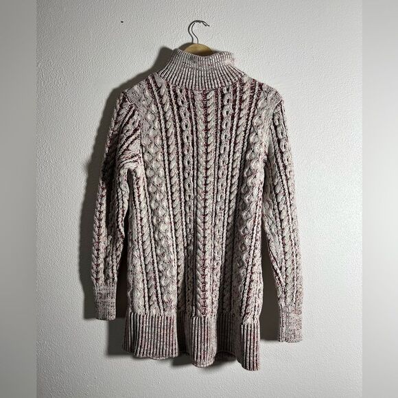 Soft Surroundings Red Cream 1/4 Zip Cable Knit Longline Sweater Wool Blend M - Picture 2 of 4